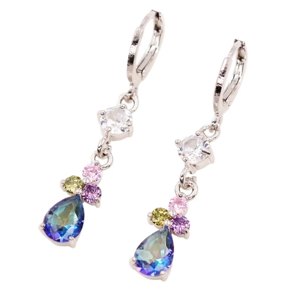 🎀925 Five Gemstone Water Drop Earrings - Picture 5 of 10